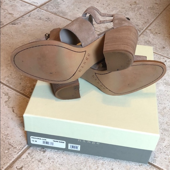 Taupe suede open toe heels - Picture 3 of 3